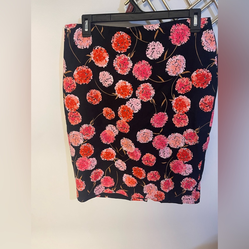 Talbots Black Skirt with Pink and Red Floral Design